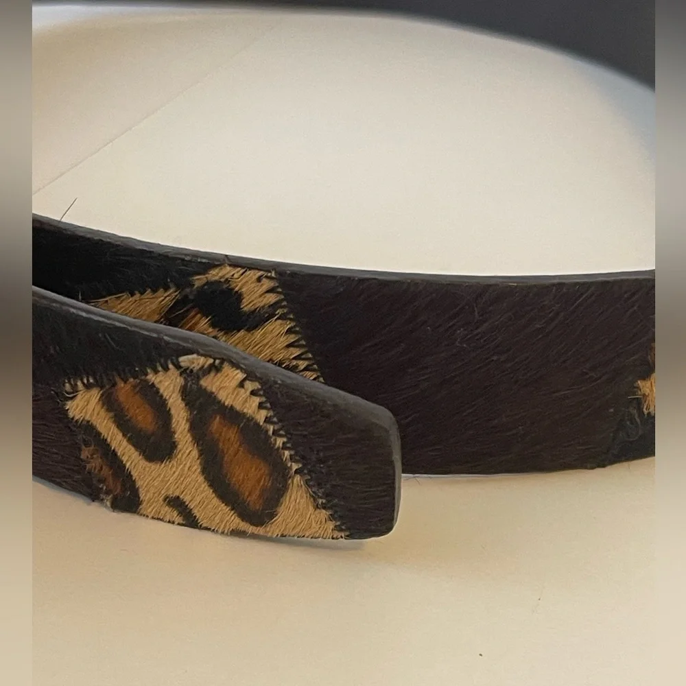 Nine West Patchwork Ponyskin Animal Print Leather Belt Silver Buckle Large